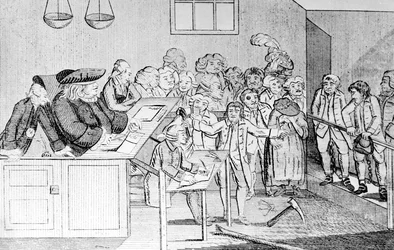 A Bond and Judgement, Sir John Fielding Presiding Over the Bow Street Court, 1779